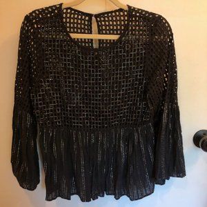 Anthropologie I Beaded Flutter Sleeve Top I Black